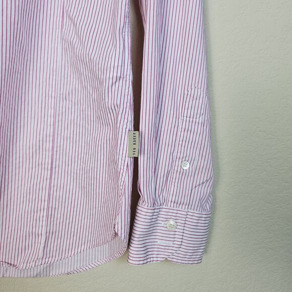 Ted Baker Womens Cotton Shirt XS Button Down Red Stripe Contrast Cuff Designer 2 - Picture 9 of 16